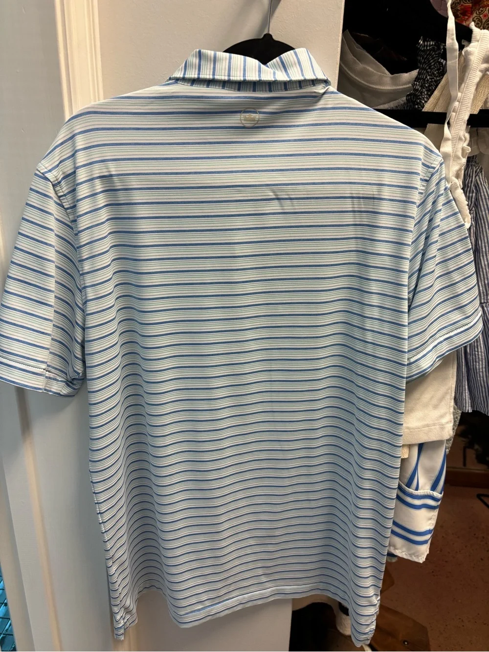 Peter Millar Blue and White Striped Polo